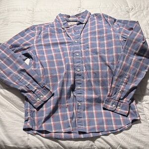 Casual Men's Button-Down Shirt in Blue and Pink Plaid